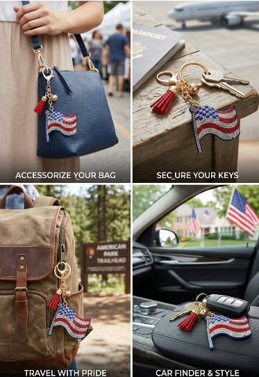 Crystal American Flag Key Chain