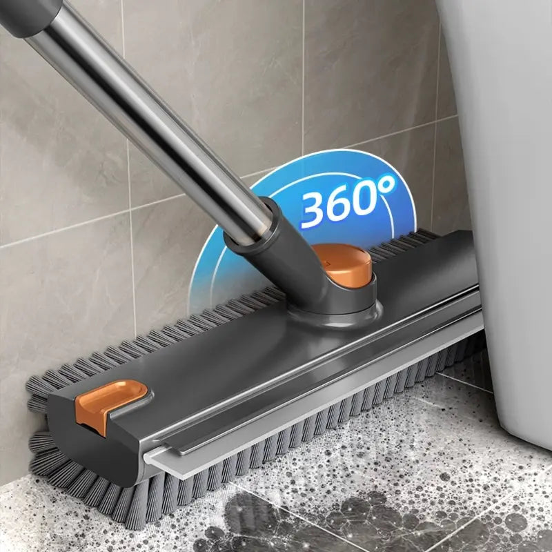 GLUMZRK 3-In-1 Floor Scrub Brush with Long Handle, Adjustable Silicone Squeegee & Stiff Bristle, 360° Rotating Head for Deep Cleaning, Versatile for Shower, Bathroom, Patio, Garage, Kitchen, Wall, Deck